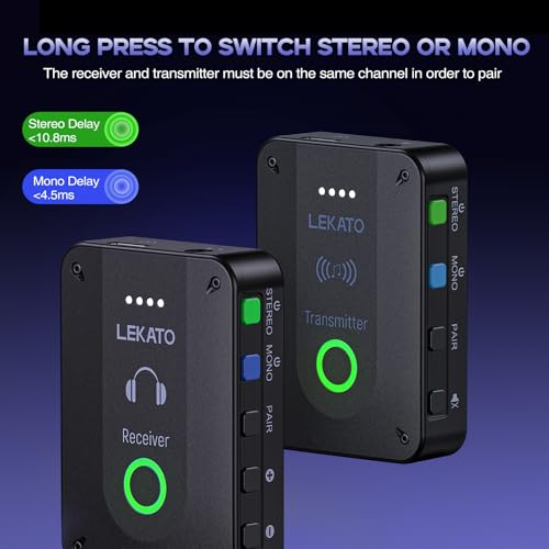 LEKATO نظام مراقبة الأذن اللاسلكي LEKATO MS-02، نظام IEM ستيريو 2.4G المحسن مع جهاز إرسال وحزام استقبال، اقتران تلقائي، من واحد إلى أكثر، مراقبة داخل الأذن للكنيسة، الفرقة، المغني، المسرح - Image 3