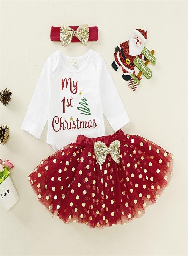 Gureui My 1st Christmas Outfit Newborn Baby Girl Xmas Clothes First Long Sleeve Romper Onesie Skirt Dress Sets (A Red My 1st Christmas, 3-6 Months) - Image 2