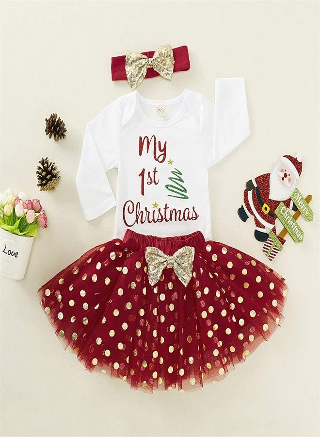Gureui My 1st Christmas Outfit Newborn Baby Girl Xmas Clothes First Long Sleeve Romper Onesie Skirt Dress Sets (A Red My 1st Christmas, 3-6 Months) - Image 3