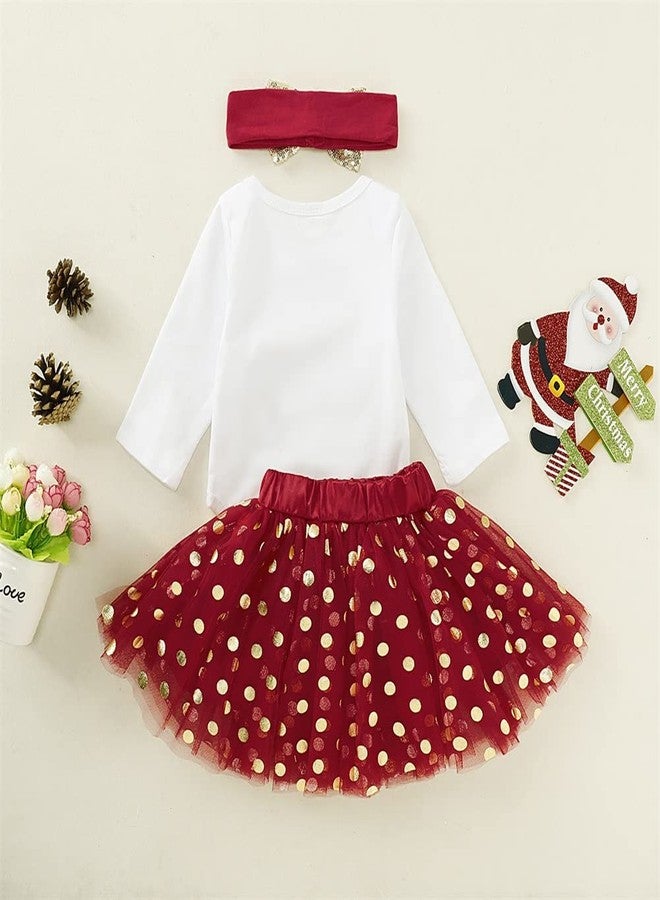 Gureui My 1st Christmas Outfit Newborn Baby Girl Xmas Clothes First Long Sleeve Romper Onesie Skirt Dress Sets (A Red My 1st Christmas, 3-6 Months) - Image 4