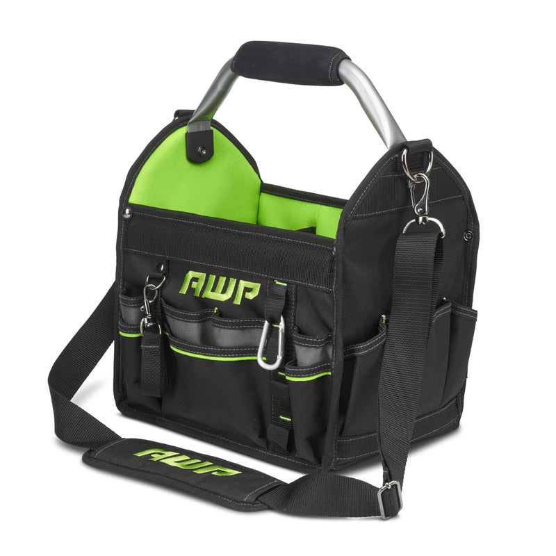 AWP 12 Inch Pro Tool Tote with Rotating Handle for Easy Tool Access WaterResistant Construction Black