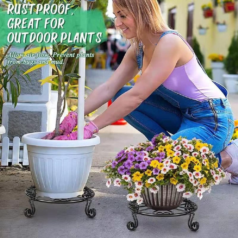 Kylinbigda Metal Plant Stand Indoor/Outdoor, Low Corner Plant Stand, Decoration Small Plant Holders for Home, Anti-Rust Iron Heavy Duty Plant Holders, Flower Pot Rack Display Shelf, Black (3 Pack) - Image 2