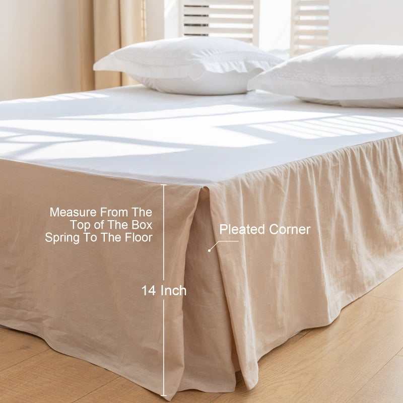 BISELINA French Linen Bed Skirt with Pleated Corner 14-Inch Tailored Drop Natural Flax Cotton Blend Basic Dust Ruffle Soft Cozy Farmhouse Bedding (14"" Full  Basic Linen) - Image 4