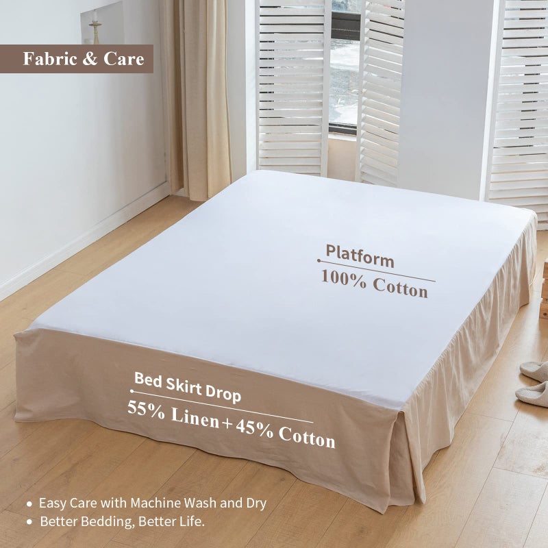 BISELINA French Linen Bed Skirt with Pleated Corner 14-Inch Tailored Drop Natural Flax Cotton Blend Basic Dust Ruffle Soft Cozy Farmhouse Bedding (14"" Full  Basic Linen) - Image 3