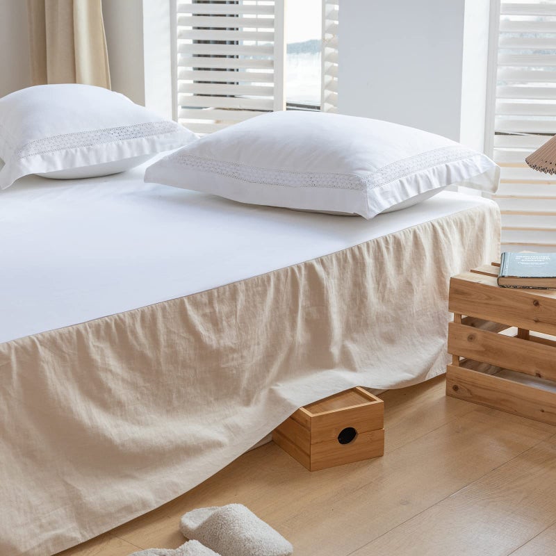 BISELINA French Linen Bed Skirt with Pleated Corner 14-Inch Tailored Drop Natural Flax Cotton Blend Basic Dust Ruffle Soft Cozy Farmhouse Bedding (14"" Full  Basic Linen) - Image 5