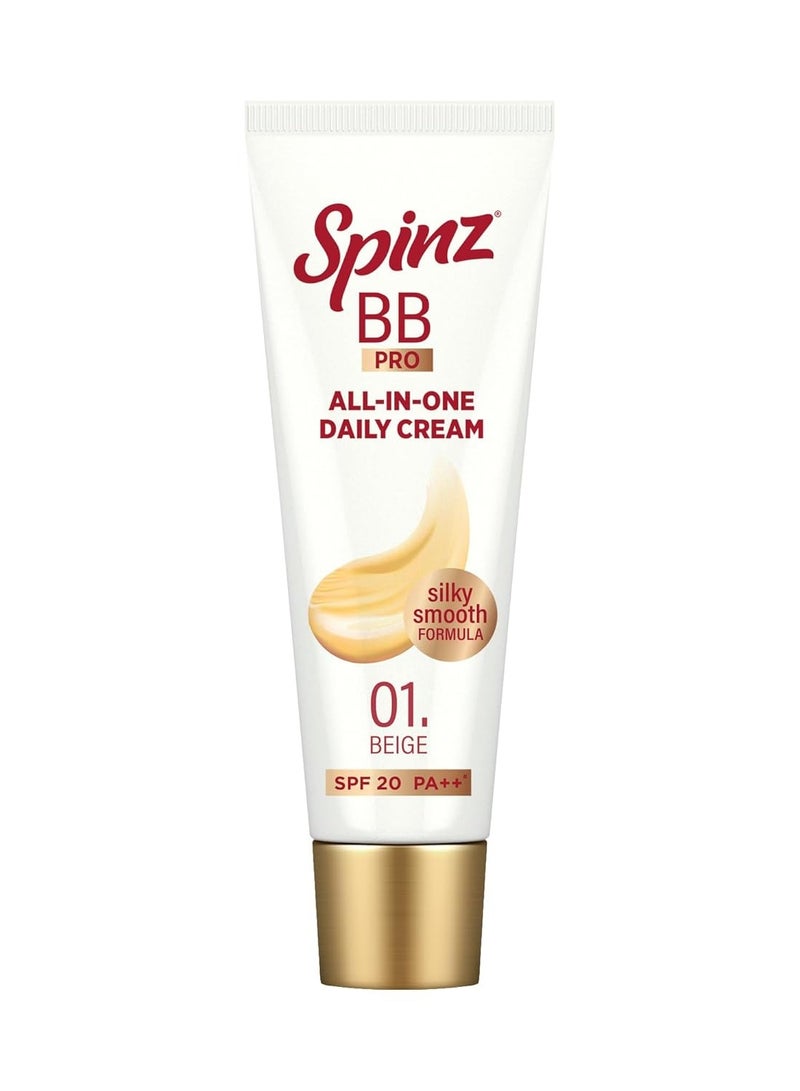 Spinz Spinz BB Pro Brightening & Beauty Face Cream with SPF 20 PA++ (Beige 01) | All-in-One Daily Cream with Silky Smooth Formula | Instant Brightness, Covers Dark Spots (29g) - Image 1