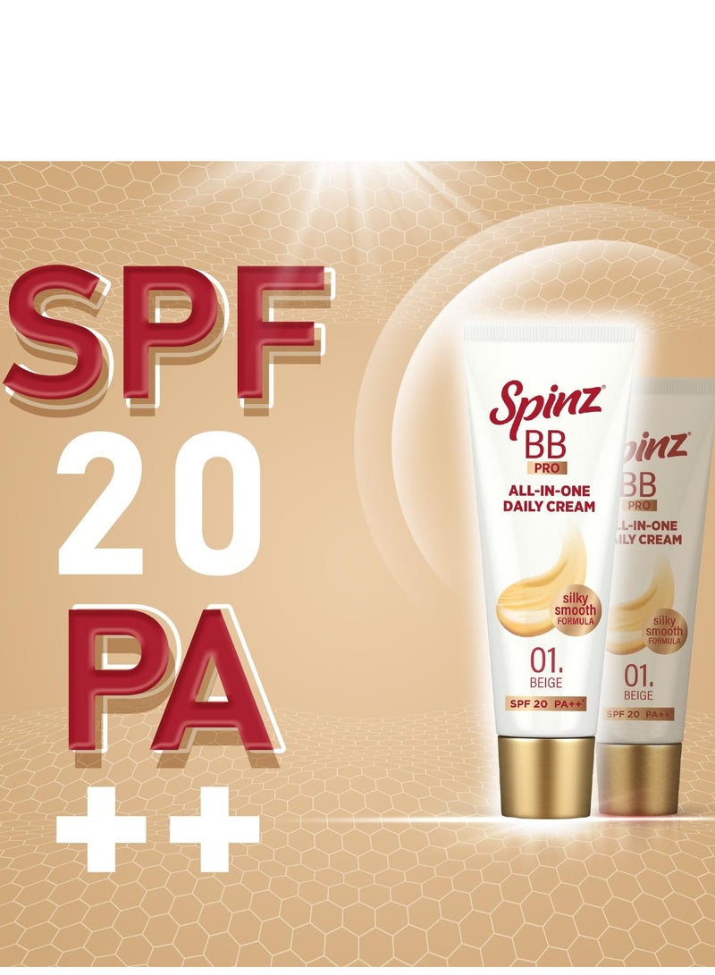 Spinz Spinz BB Pro Brightening & Beauty Face Cream with SPF 20 PA++ (Beige 01) | All-in-One Daily Cream with Silky Smooth Formula | Instant Brightness, Covers Dark Spots (29g) - Image 5