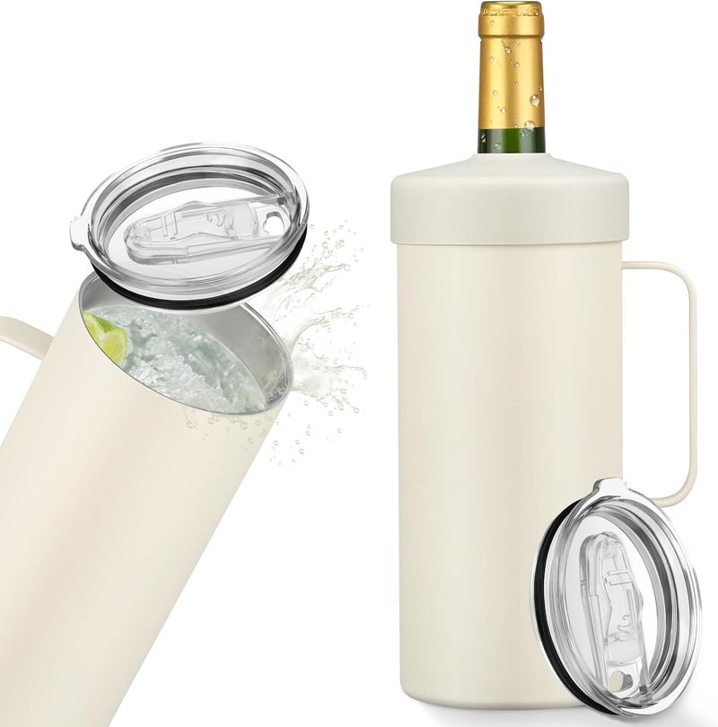 MoreFeel Wine Bottle Chiller with Handle | Portable Rapid Cooling Champagne Insulator | Stainless Steel Wine Cooler Sleeve | Ideal Gift for Wine Lover | | Perfect for Dinner Parties & Outdoor Picnics, White - Image 1
