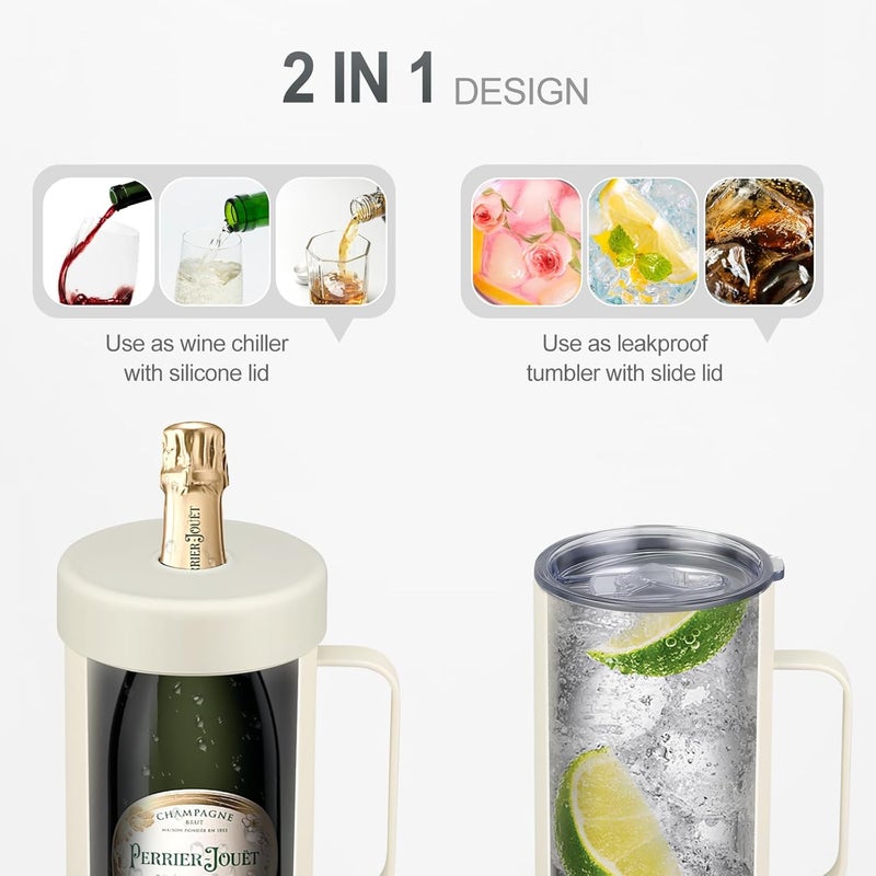 MoreFeel Wine Bottle Chiller with Handle | Portable Rapid Cooling Champagne Insulator | Stainless Steel Wine Cooler Sleeve | Ideal Gift for Wine Lover | | Perfect for Dinner Parties & Outdoor Picnics, White - Image 2