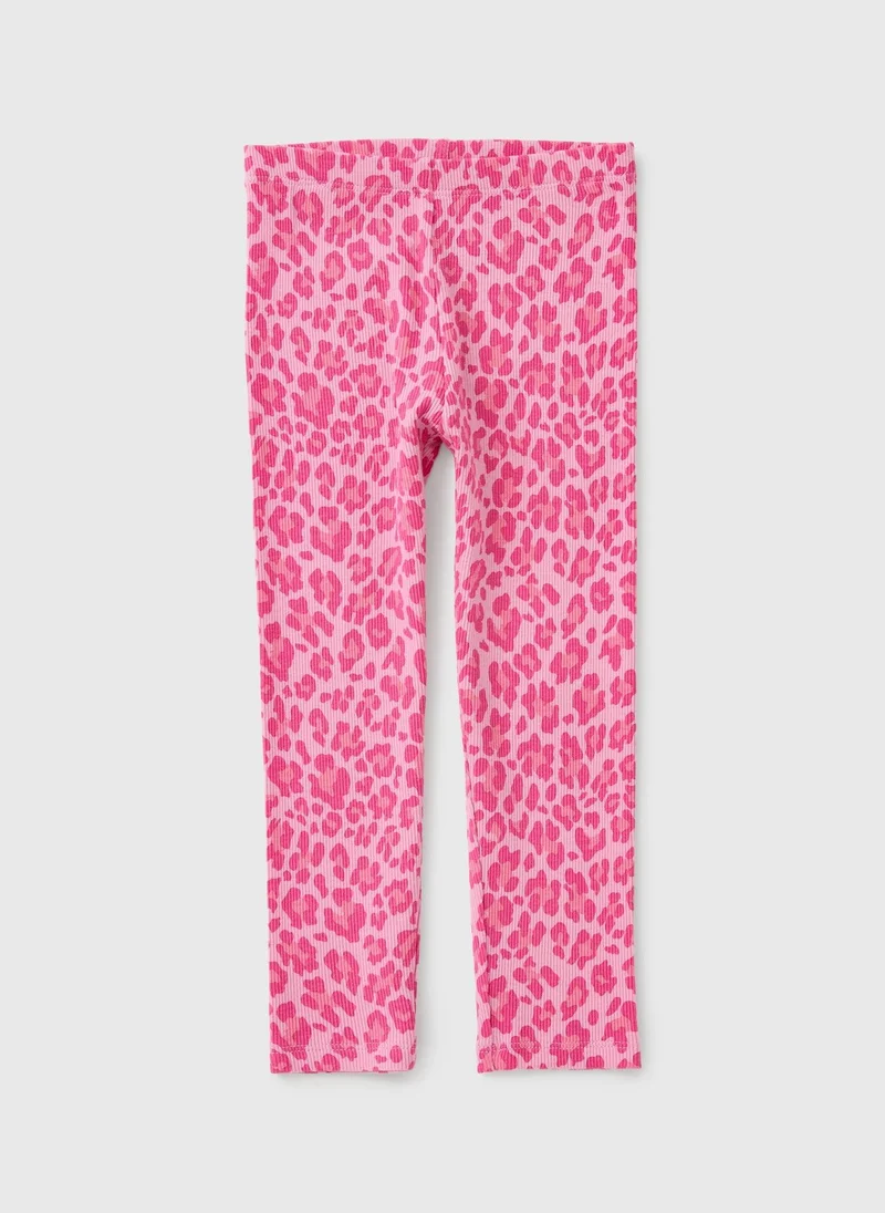 ماتلان Girls Pink Leopard Print Ribbed Leggings