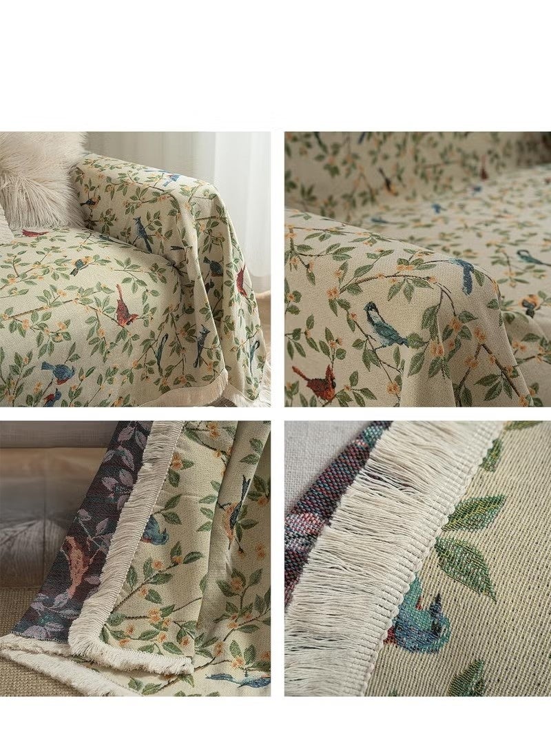 Beauenty Vintage Jacquard Sofa Covers for Sectional Sofa Bird Pattern Fringe Couch Cover for Loveseat Covers Futon Cover L Shaped Cover Washable Couch Protector180*180cm - Image 3