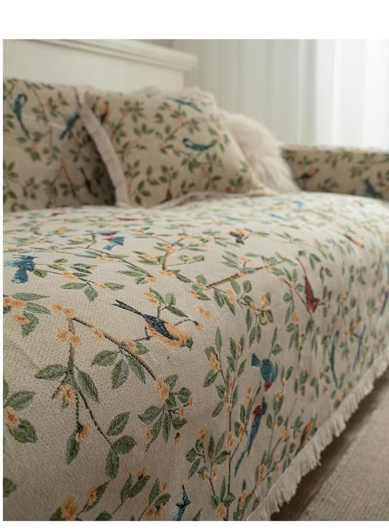 Beauenty Vintage Jacquard Sofa Covers for Sectional Sofa Bird Pattern Fringe Couch Cover for Loveseat Covers Futon Cover L Shaped Cover Washable Couch Protector180*180cm - Image 2