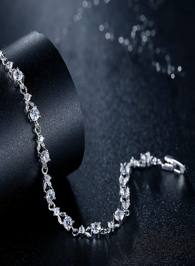 WOSTU 14K White Gold Plated 3mm Cubic Zirconia Classic Tennis Bracelet | Gold Bracelets for Women | Size 6.5-7.5 Inch - Image 2