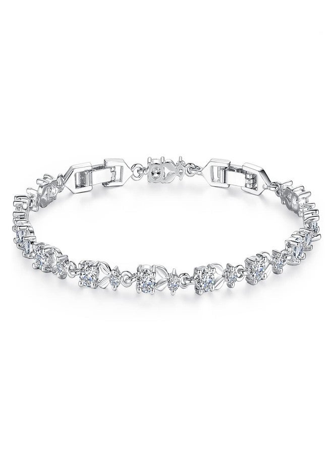 WOSTU 14K White Gold Plated 3mm Cubic Zirconia Classic Tennis Bracelet | Gold Bracelets for Women | Size 6.5-7.5 Inch - Image 1