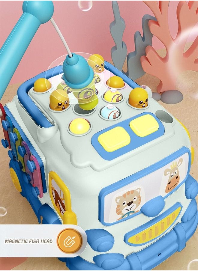 GROIC - Baby Electric Musical Multifunctional Push And Pull Bus Toys With Xylophone Instruments Fishing Whac-A-Mole Pounding Games And Rotating gear for Toddlers - Image 1