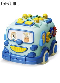 Baby Electric Musical Multifunctional Push And Pull Bus Toys With Xylophone Instruments Fishing Whac-A-Mole Pounding Games And Rotating gear for Toddlers