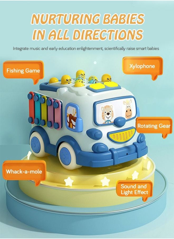 GROIC - Baby Electric Musical Multifunctional Push And Pull Bus Toys With Xylophone Instruments Fishing Whac-A-Mole Pounding Games And Rotating gear for Toddlers - Image 1