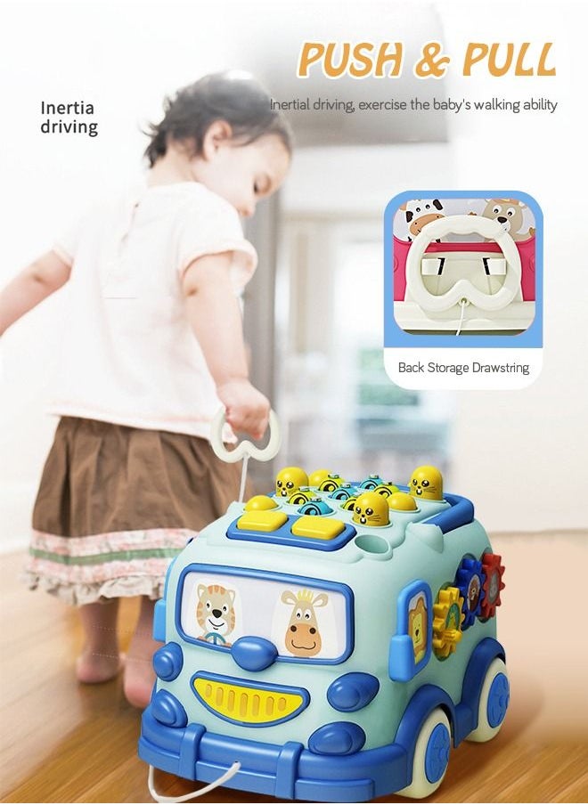 GROIC - Baby Electric Musical Multifunctional Push And Pull Bus Toys With Xylophone Instruments Fishing Whac-A-Mole Pounding Games And Rotating gear for Toddlers - Image 1
