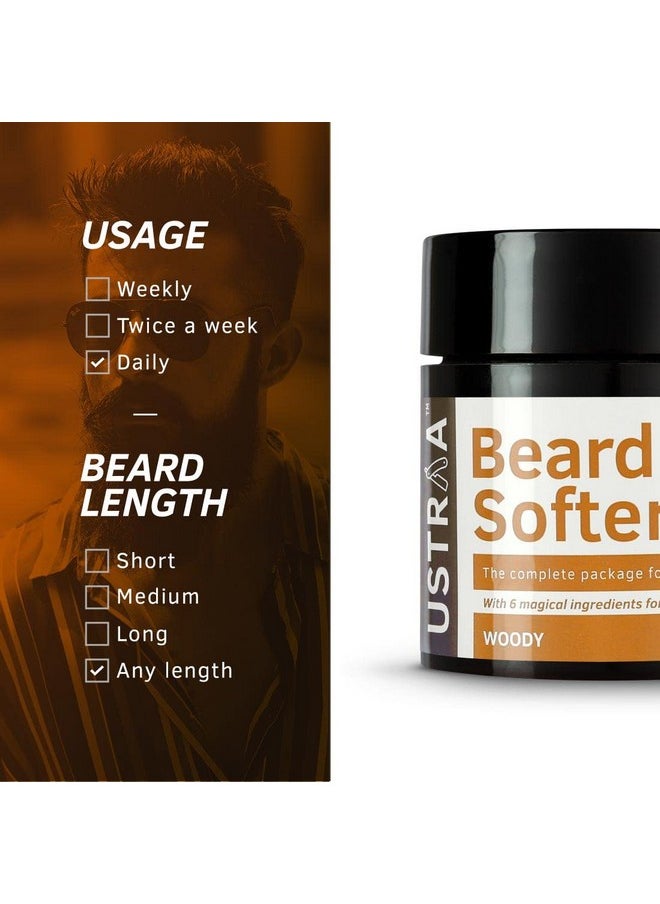 Ustraa - Beard Softener Balm Woody Softens And Nourishes Your Beard Without Sulphates Or Parabens, Long Lasting Moisturization And Shine For A Nourished, Itchfree Beard 100G - Image 1