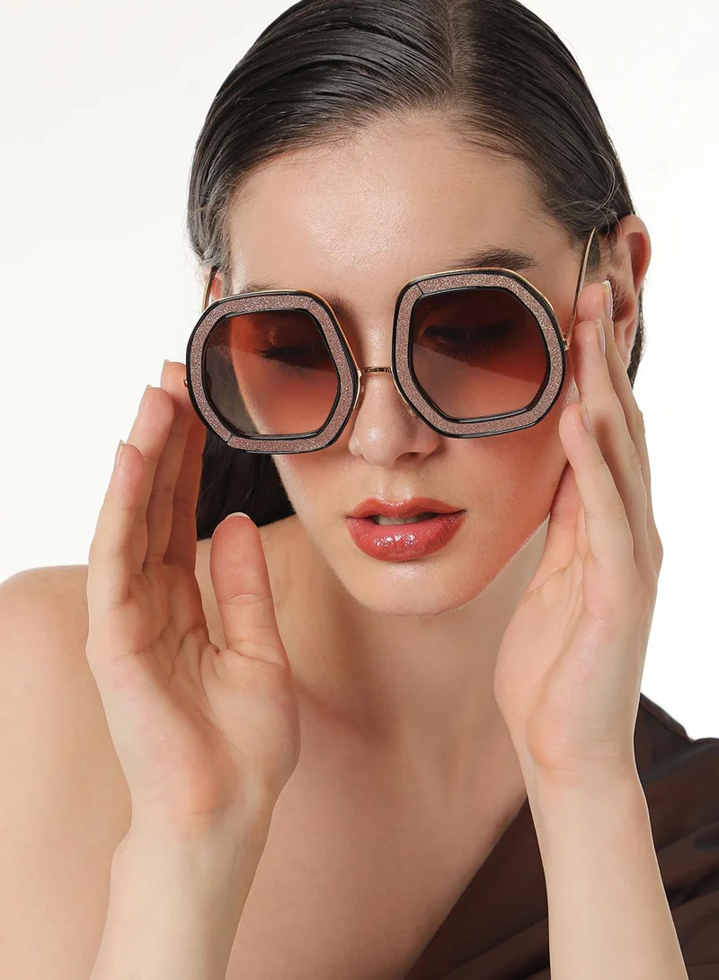 صوص هاوت نظارة شمسية كبيرة لامعة - وردي معدني
