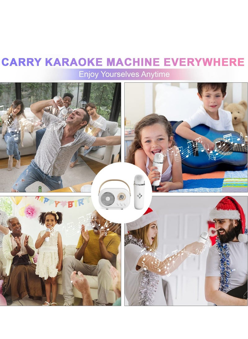 Mini Karaoke Machine with Wireless Microphone Set Portable Bluetooth Karaoke Speaker Retro Handheld Style Bluetooth Speaker for Kids and Adults for Family Party Singing Party Birthday White - Image 2