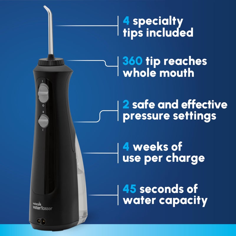 Waterpik Cordless Pearl Rechargeable Portable Water Flosser for Teeth, Gums, Braces Care and Travel with 4 Flossing Tips - ADA Accepted, WF-13 Black, Packaging May Vary - Image 2