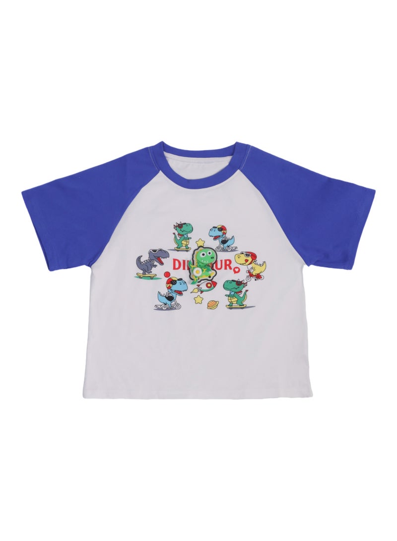 Glow-in-the-Dark Dinosaur T-Shirt - Cotton Blend Summer Tee with Luminous Print, Short Sleeves - For Boys Aged 3-11 Years  - Image 2