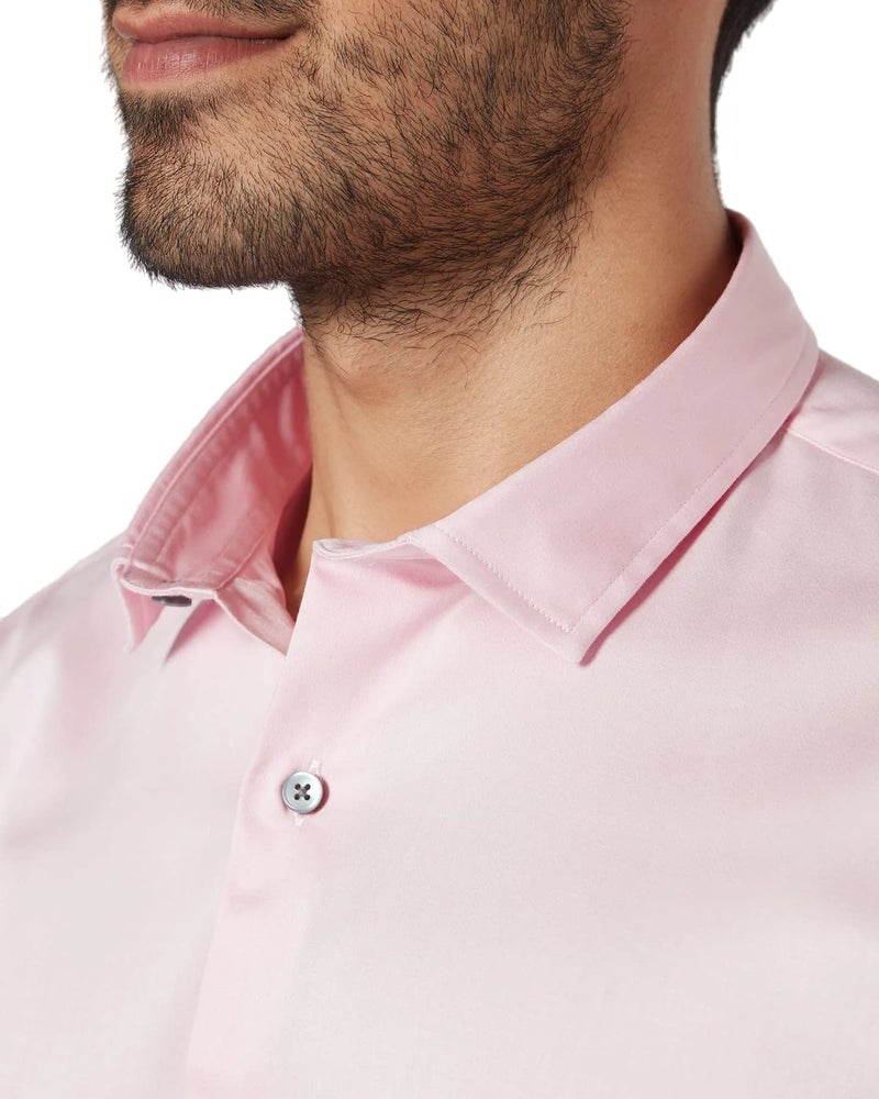Bowrain Men's Regular fit Full Sleeves Satin Shirts, (Baby Pink), (Medium) - Image 4
