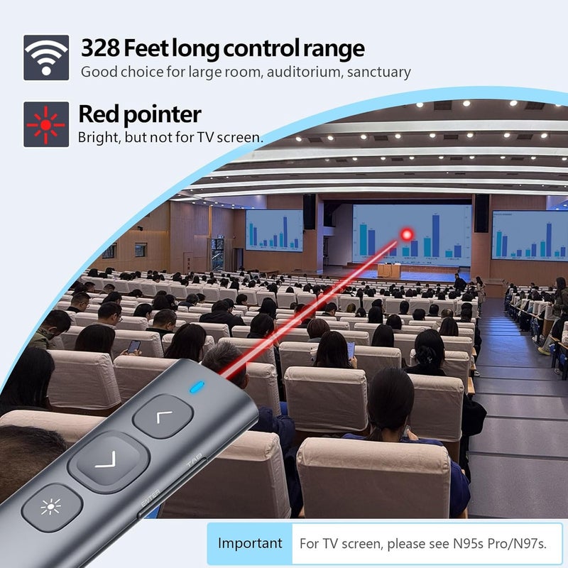 نوروي جهاز N95 للتحكم في العروض التقديمية عبر البلوتوث مع مستقبل USB-C وUSB-A، جهاز تحكم في PowerPoint قابل للشحن، جهاز تحكم عن بعد للعروض التقديمية، جهاز عرض لاسلكي بعيد المدى لأجهزة iPad/Mac/الكمبيوتر المحمول/الكتاب الإلكتروني (أحمر، BLE وUSB-AC) - Image 3