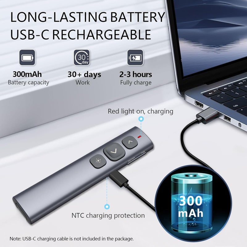 نوروي جهاز N95 للتحكم في العروض التقديمية عبر البلوتوث مع مستقبل USB-C وUSB-A، جهاز تحكم في PowerPoint قابل للشحن، جهاز تحكم عن بعد للعروض التقديمية، جهاز عرض لاسلكي بعيد المدى لأجهزة iPad/Mac/الكمبيوتر المحمول/الكتاب الإلكتروني (أحمر، BLE وUSB-AC) - Image 4