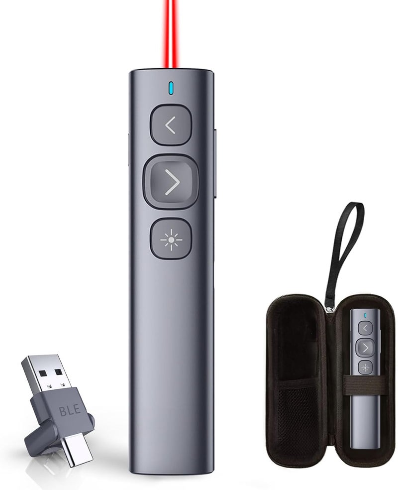 نوروي جهاز N95 للتحكم في العروض التقديمية عبر البلوتوث مع مستقبل USB-C وUSB-A، جهاز تحكم في PowerPoint قابل للشحن، جهاز تحكم عن بعد للعروض التقديمية، جهاز عرض لاسلكي بعيد المدى لأجهزة iPad/Mac/الكمبيوتر المحمول/الكتاب الإلكتروني (أحمر، BLE وUSB-AC) - Image 1