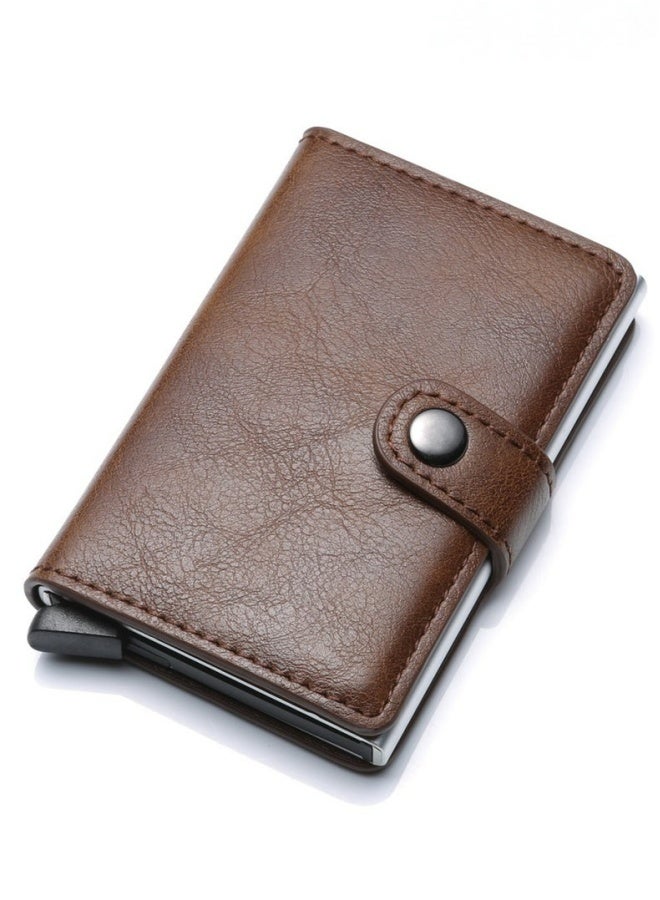 Men's Automatic PU Leather Credit Card Holder RFID Blocking Minimalist Slim Metal Card Organizer Brown For Daily Use Travel Office - Image 1