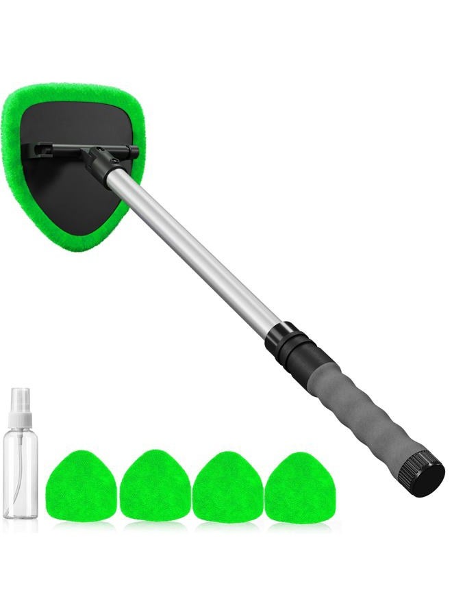 desin Windshield Cleaning Tool, Car Window Cleaner Windshield Cleaner with 4 Reusable and Washable Microfiber Pads and Extendable Handle Auto Inside Glass Wiper Kit (Green) - Image 1