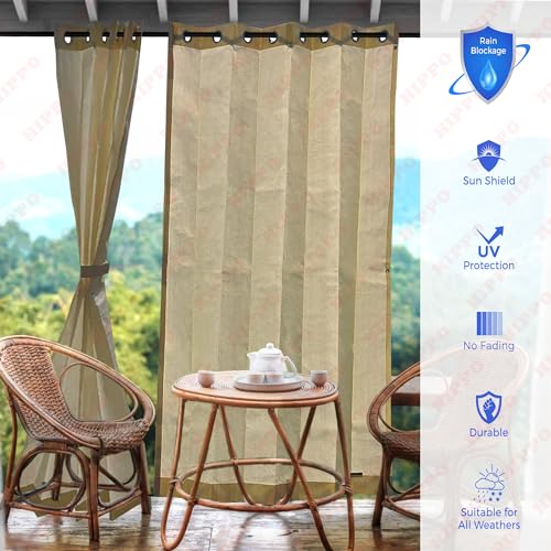 HIPPO HDPE Coated Waterproof Outdoor Balcony Curtain 260 GSM – Rain, Sun & Dust Protection Light Filtering Curtains for Home, Garden, Veranda & Hotel (4 Feet X 9 Feet, 2IN1 Ivory-Glow, 2 PC) - Image 2