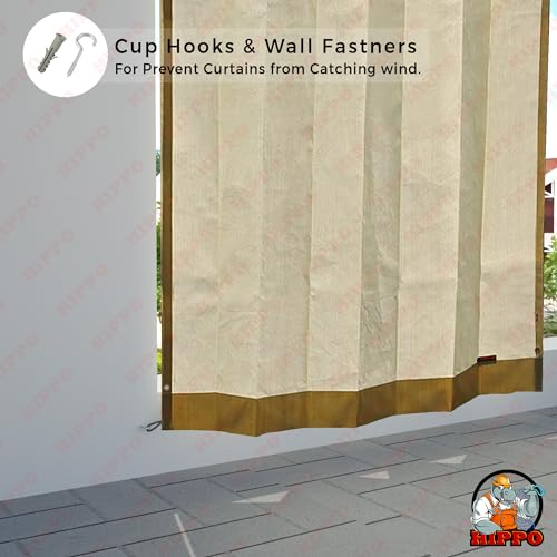 HIPPO HDPE Coated Waterproof Outdoor Balcony Curtain 260 GSM – Rain, Sun & Dust Protection Light Filtering Curtains for Home, Garden, Veranda & Hotel (4 Feet X 9 Feet, 2IN1 Ivory-Glow, 2 PC) - Image 5