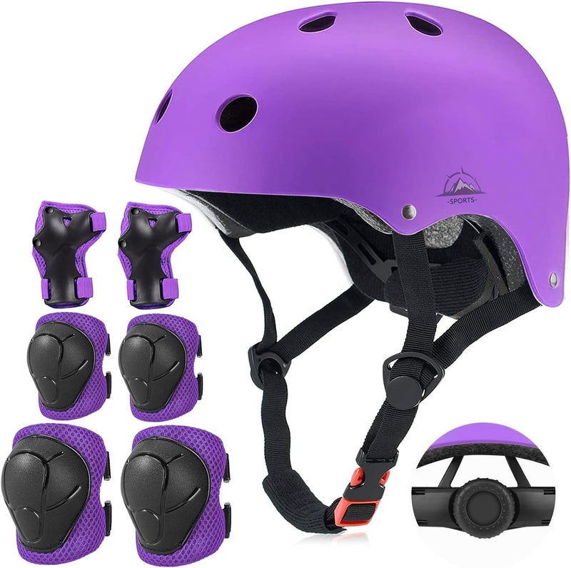 TCCVANAS Kids Bike Helmet Set, CPSC Certified with Knee Pads Elbow Pads Wrist Guards,Adjustable Helmet for Ages 5-8-12-15 Toddler Kids&Youth,Bicycle Skateboarding Helmet Scooter Roller Skate(Purple) - Image 1