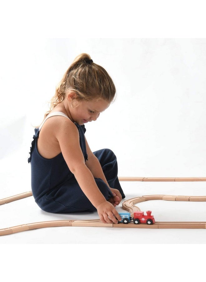 Play22 Play22 Wooden Train Tracks - 52 PCS + 2 Bonus Car Toy Trains - for Kids is Compatible with Thomas Wooden Railway Systems and All Major Brands - Original  - Image 5
