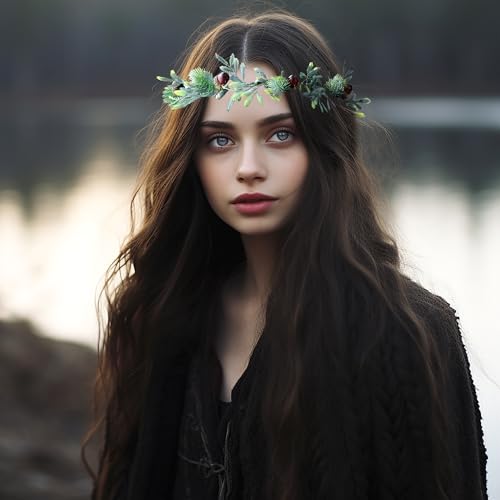 Vivivalue Vine Flower Crown Flower Garland Headband Hair Wreath Floral Headpiece Halo Pinecone Boho with Ribbon Wedding Party Festival Photos - Image 4