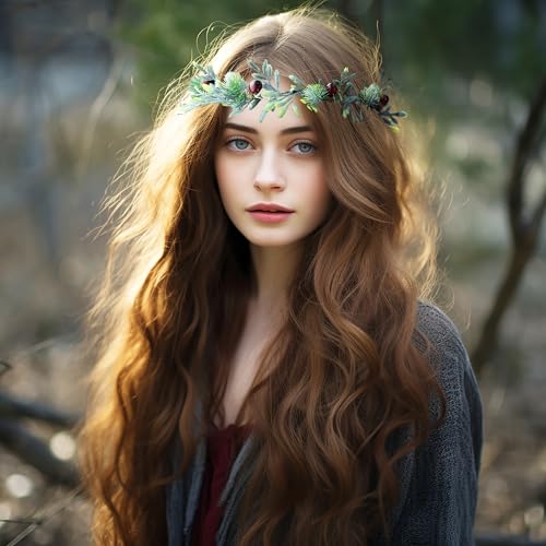 Vivivalue Vine Flower Crown Flower Garland Headband Hair Wreath Floral Headpiece Halo Pinecone Boho with Ribbon Wedding Party Festival Photos - Image 2