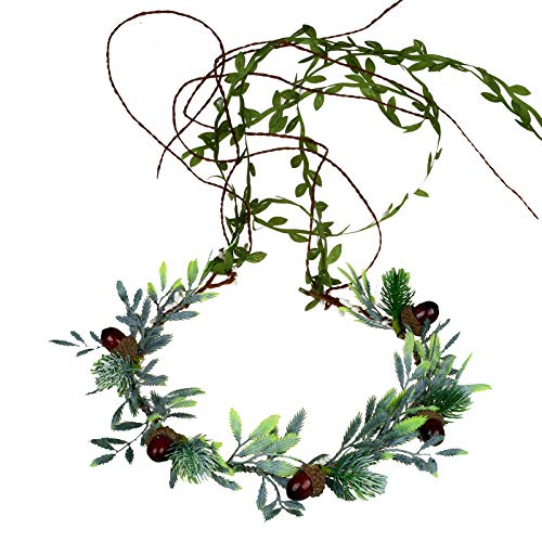 Vivivalue Vine Flower Crown Flower Garland Headband Hair Wreath Floral Headpiece Halo Pinecone Boho with Ribbon Wedding Party Festival Photos - Image 1