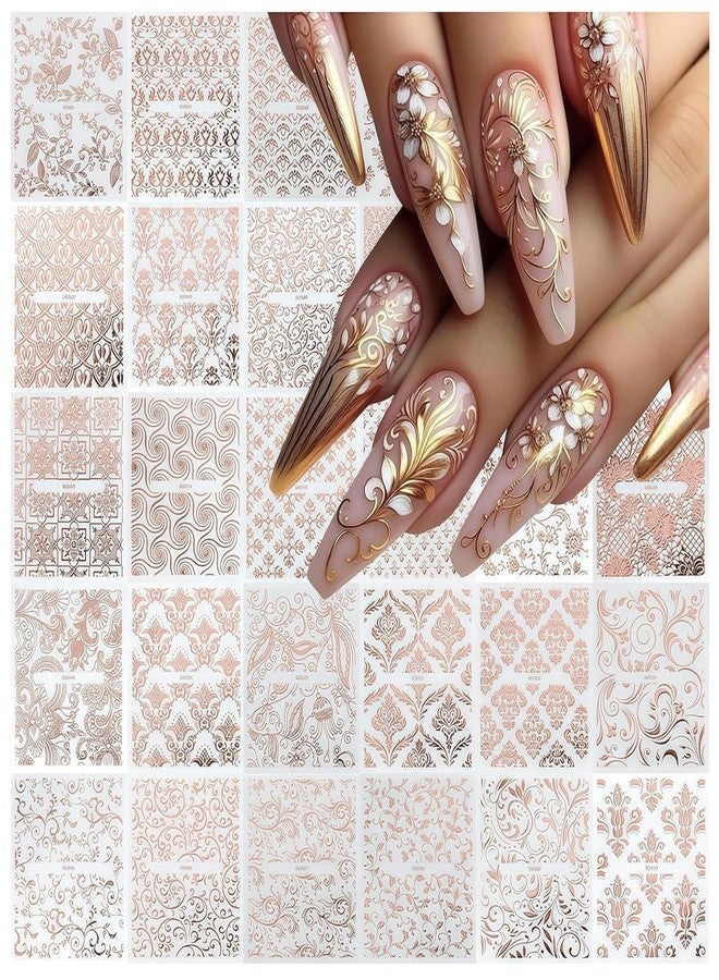 ماي كرييت ملصقات تزيين الأظافر من MAYCREATE®، 30 ورقة، ملصقات تزيين أظافر ثلاثية الأبعاد بنقوش ذهبية وردية، ملصقات أظافر معدنية عصرية بدون تكرار، مثالية لتزيين الأظافر بنفسك، إكسسوارات تزيين الأظافر للأطراف والتصاميم الجل. - Image 1