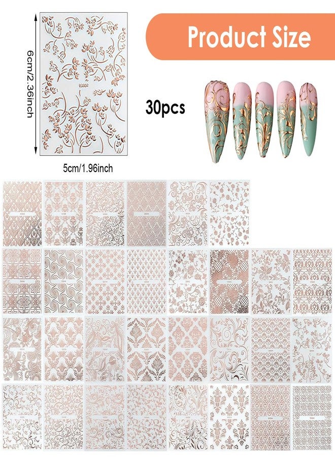 ماي كرييت ملصقات تزيين الأظافر من MAYCREATE®، 30 ورقة، ملصقات تزيين أظافر ثلاثية الأبعاد بنقوش ذهبية وردية، ملصقات أظافر معدنية عصرية بدون تكرار، مثالية لتزيين الأظافر بنفسك، إكسسوارات تزيين الأظافر للأطراف والتصاميم الجل. - Image 2
