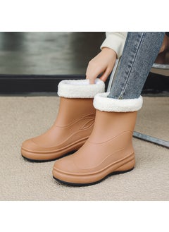 Generic Stylish Waterproof Womens Rain Boots camel [plus cotton]] 