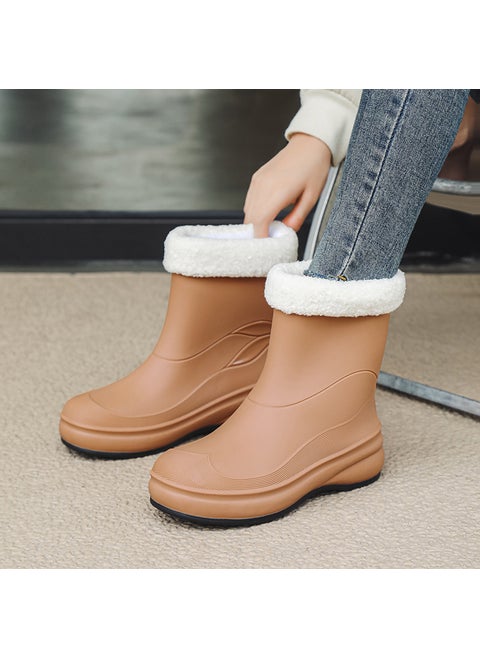 Stylish Waterproof Womens Rain Boots camel [plus cotton]]