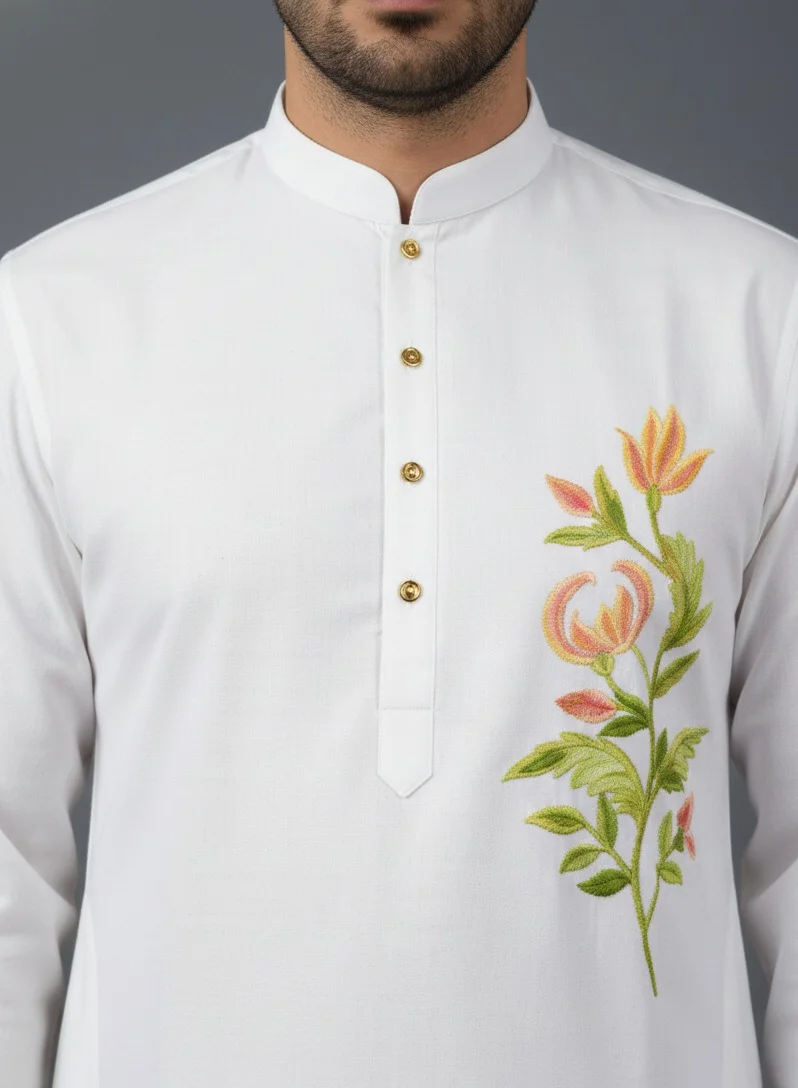 Lehar White Embroidered Cotton Kurta Co-rd Set with Straight Pants