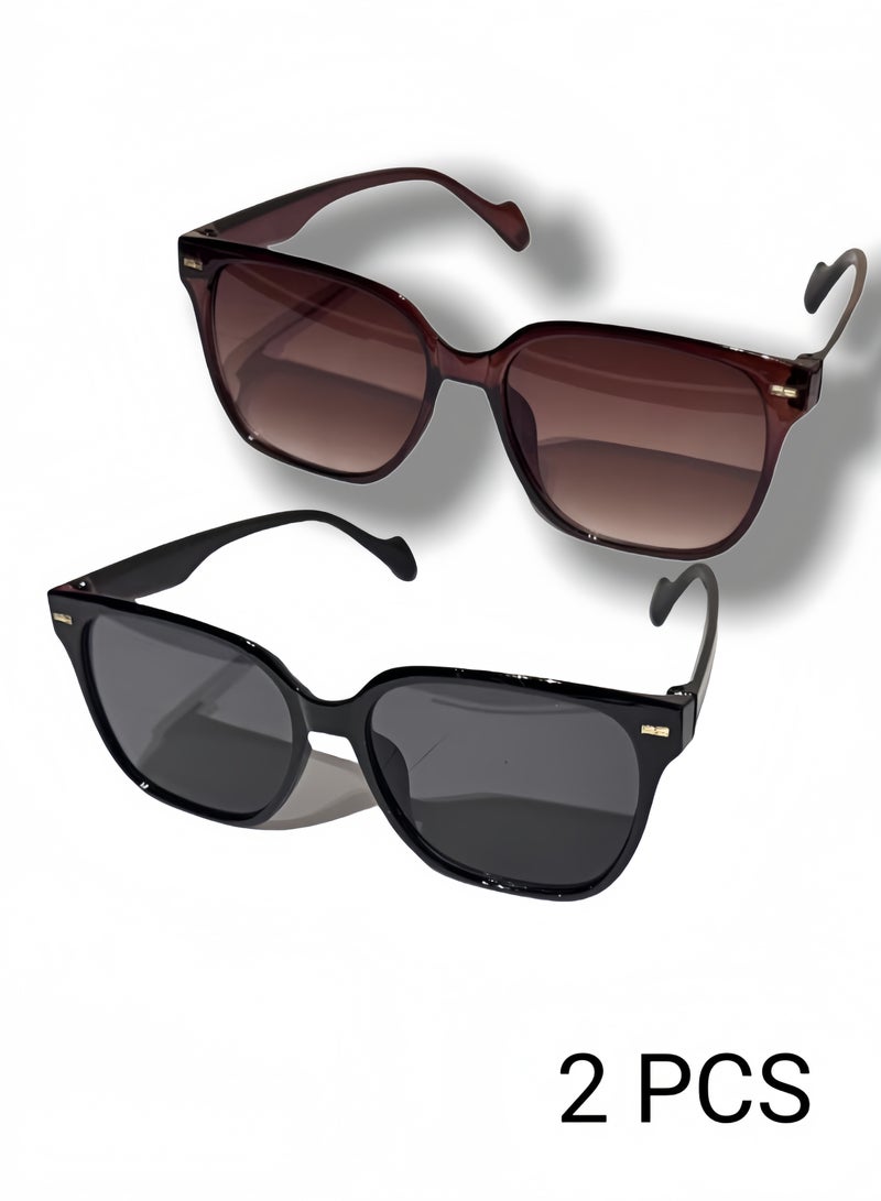 ARUWA 2 Pcs Anti Eyestrain Eyewear, UV & Anti Glare for Outdoor Anti Eyestrain Eyewear for Women Men (Black/Coffe) - Image 1