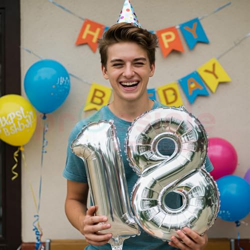 Propsicle 16 Inch Silver Number 18 Foil Balloons - (Pack of 2) Eighteen Numeric Balloons for Birthday or Anniversary Decoration, Photo Backdrop, Party Supplies - Image 4