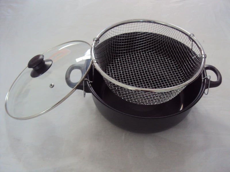 Matiko Non Stick Fry Stir Fry Pan with Lid Steamer Fryer Pot Pans with Lid Frying Basket and Steam Rack Nonstick Wok Pan Black Stir Fry Pan 22 cm - Image 2