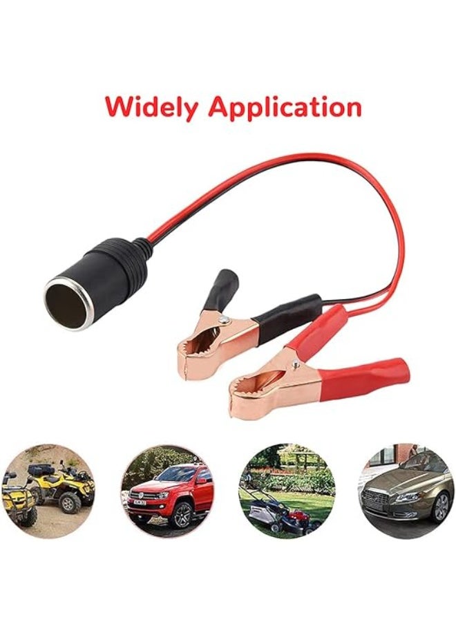 Heavy Duty Battery to Cigarette Lighter Adapter - 1FT 12V/24V Female Socket Connector - Insulated Alligator Clips Extension Cable for Car & Outdoor Appliances - Image 2