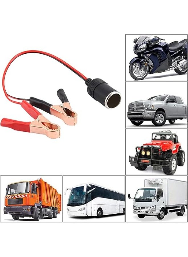 Heavy Duty Battery to Cigarette Lighter Adapter - 1FT 12V/24V Female Socket Connector - Insulated Alligator Clips Extension Cable for Car & Outdoor Appliances - Image 3